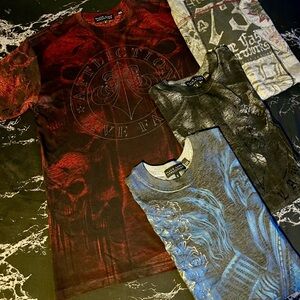 Affliction Tee LOT of 4 - Red, Blue, Gray, Black Label